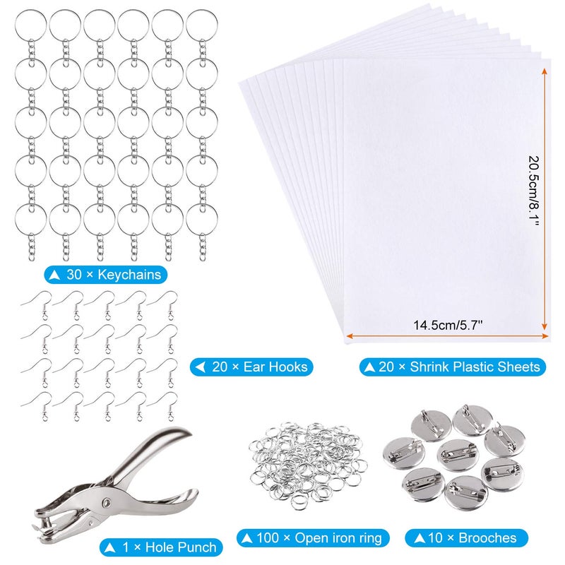 ASTARON 181Pcs Shrinking Plastic Sheets Kit Includes 20 Shrinking Film Art Paper and 161 Pcs Shrinkles Keychains Making Accessories for Kids Craft and Art Supplies - Image 2